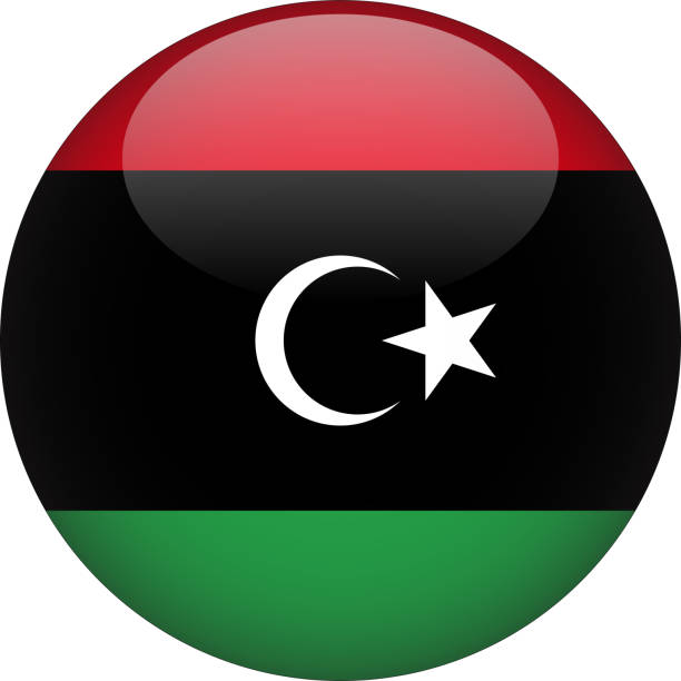 ikona przycisku libia 3d z zaokrągloną flagą kraju - libya flag libyan flag three dimensional shape stock illustrations