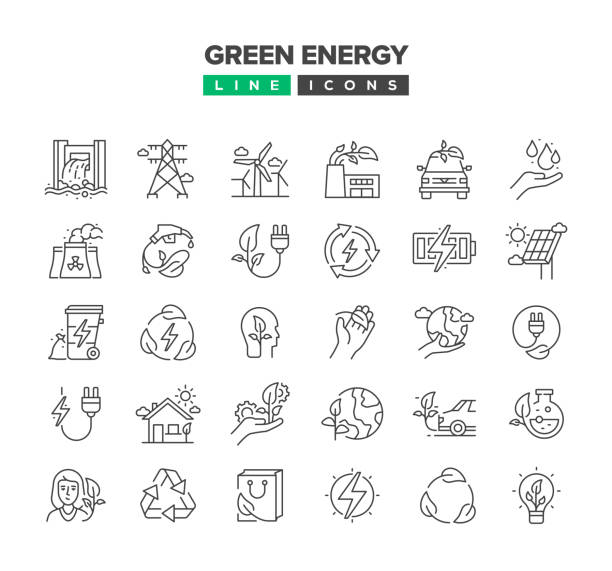 набор значков зеленой линии энергии - climate energy efficiency symbol stock illustrations