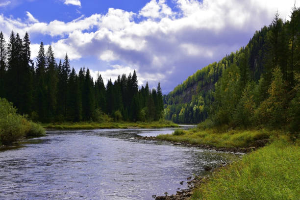 istock The Ural taiga river Usva flows near the steep plaster rocks 1347229644