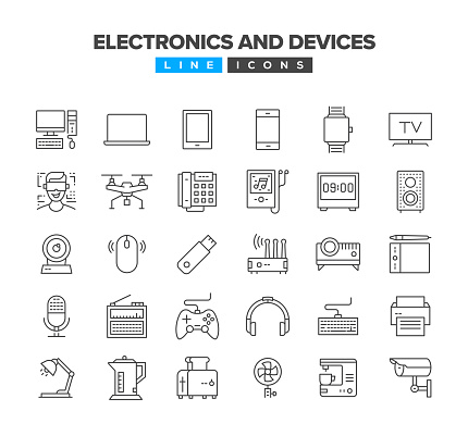 Electronic And Devices Line Icon Set