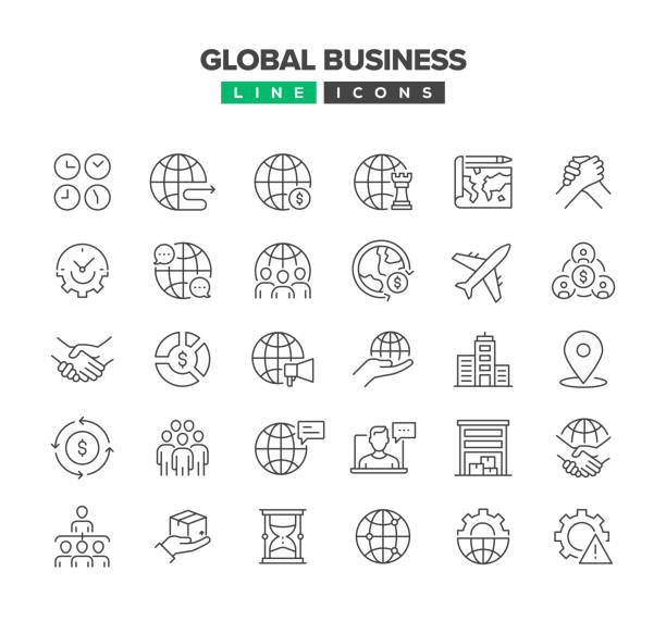 Global Business Line Icon Set Global Business Line Icon Set global finance stock illustrations