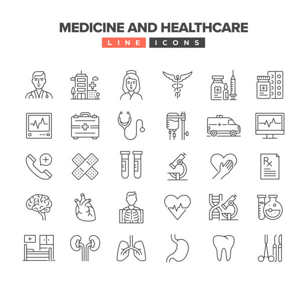 ilustrações de stock, clip art, desenhos animados e ícones de medicine and healthcare line icon set - bioquímica