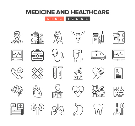 Medicine And Healthcare Line Icon Set
