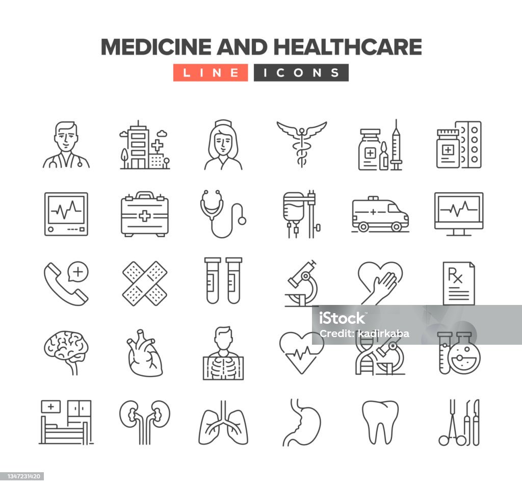 Medicine And Healthcare Line Icon Set Icon stock vector
