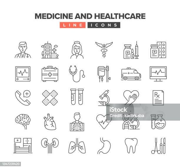 Medicine And Healthcare Line Icon Set Stock Illustration - Download Image Now - Icon, Doctor's Office, Editable Stroke