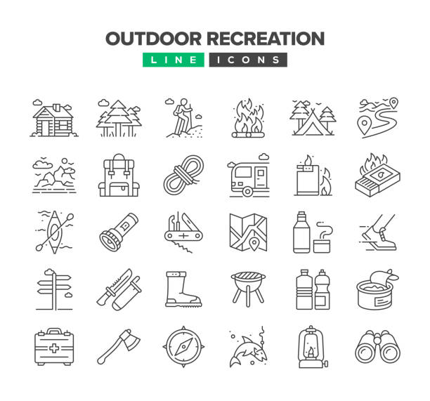 Outdoor Recreation Line Icon Set Outdoor Recreation Line Icon Set rope climbing stock illustrations