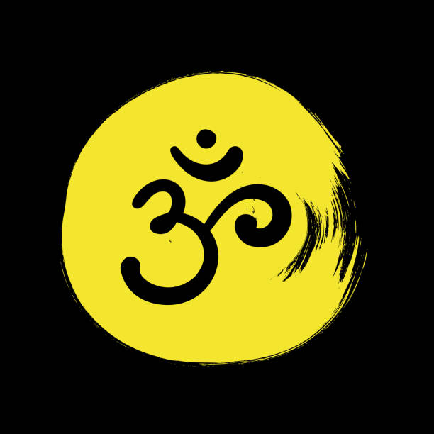 illustrations, cliparts, dessins animés et icônes de om, aum, son sacré, mantra primordial, mot de pouvoir, pictogramme de la triade divine de brahma, vishnu et shiva.signe dessiné à la main du yoga, méditation, sacralité, spiritualité. - nirvana