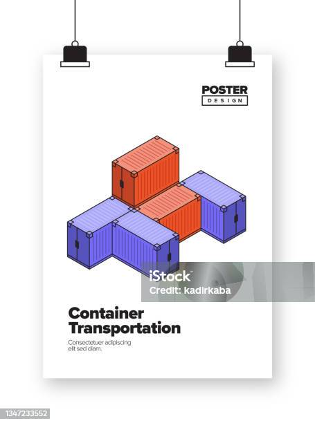 Container Example Poster Container Transportation Concept Isometric Web Banner Three Dimensional ...