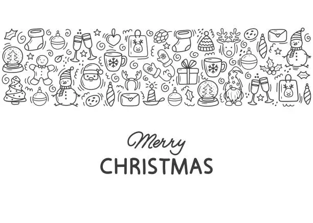 Vector illustration of banner of Christmas doodles. hand-drawn cute pictures.