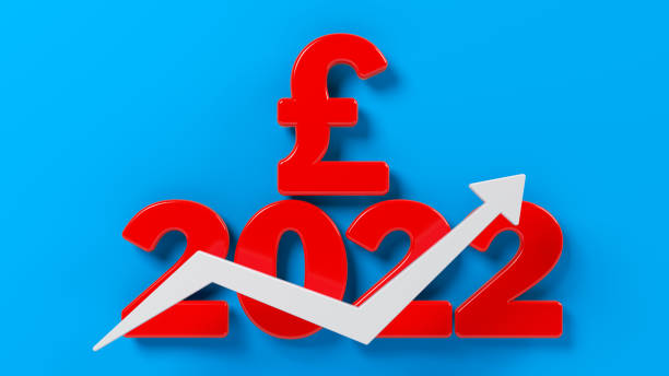 istock Red-colored 2022 text, Pound symbol, and white-colored finance arrow. 1347234905