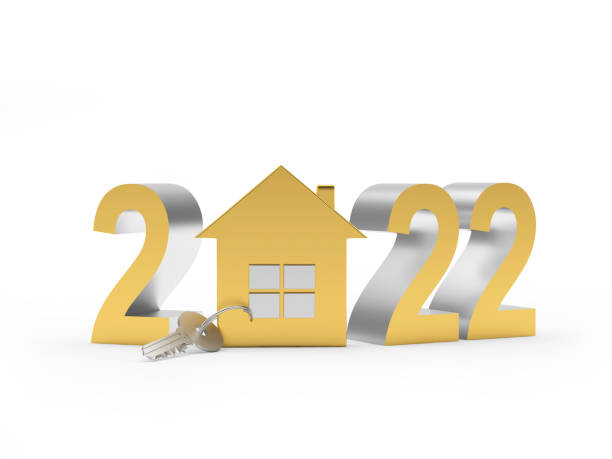 istock Golden house with key and number 2022. 1347236975