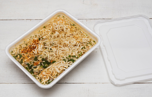 Instant noodles in a plastic box