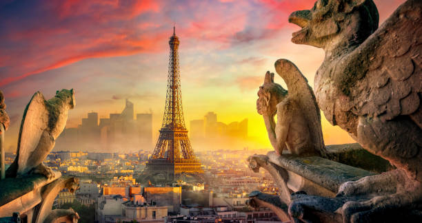 химеры собора парижской богоматери - gargoyle notre dame paris france architecture стоковые фото и изображения