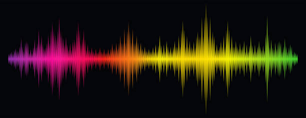 Soundwave multicolor on black background, vector design Soundwave multicolor on black background in vector format bass guitar wallpaper stock illustrations