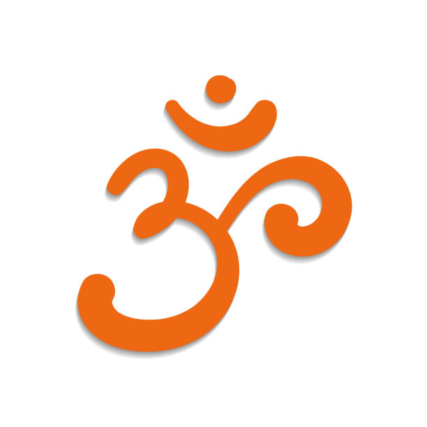 illustrations, cliparts, dessins animés et icônes de om, aum, son sacré, mantra primordial, mot de pouvoir, pictogramme de la triade divine de brahma, vishnu et shiva.signe dessiné à la main du yoga, méditation, sacralité, spiritualité. - nirvana