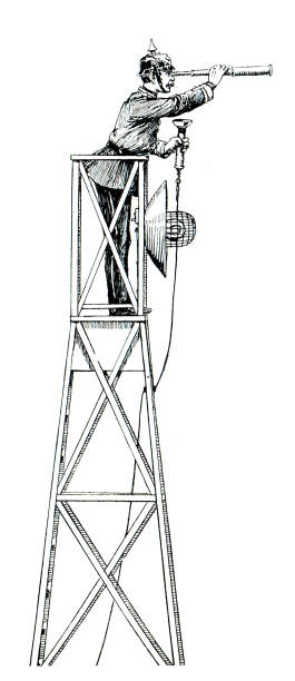 illustrations, cliparts, dessins animés et icônes de soldat de l’armée observant avec télescope 1897 - panamint range