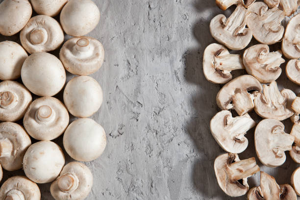istock Mushrooms whole and cut on a gray background 1347253415