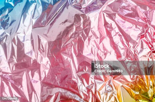 Crumpled Holographic Wrapping Paper With Shiny Effect Close Up