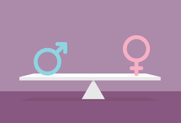 Male and female symbol on the lever Gender equality, Balance, Weight Scale gender equality scale stock illustrations