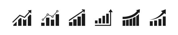 ilustrações de stock, clip art, desenhos animados e ícones de growing graph icon set. vector illustration. set of growing bar graph. business chart with arrow. growths chart collection. - bar graph