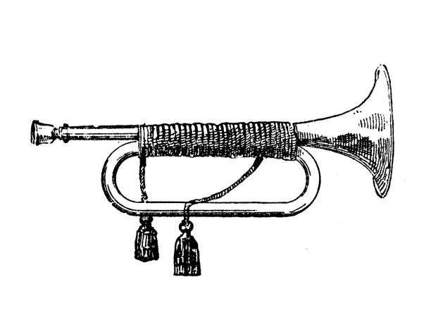 antyczna ilustracja: bugle - bugle stock illustrations