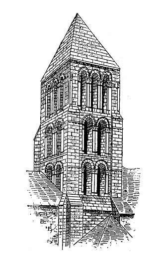 Antique illustration: Bell tower, St Gervais Pontpoint