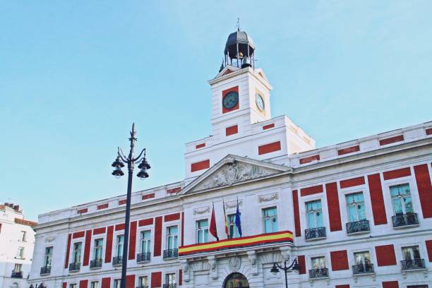 istock Clock on the tower of the main building in Puerta del Sol square. 1347262221