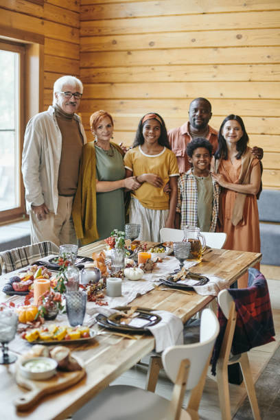 Family dinner at festive table
