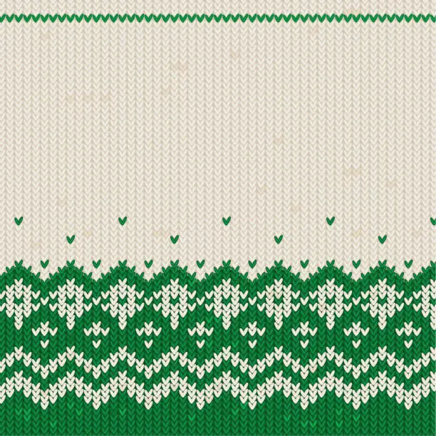 Vector illustration of Knitted green and white christmas sweater texture. Ugly sweater party.