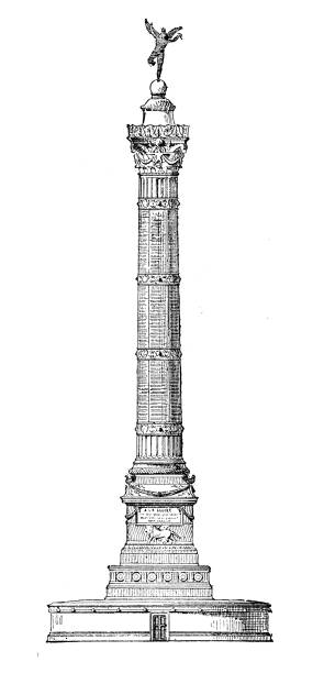 ilustraciones, imágenes clip art, dibujos animados e iconos de stock de ilustración antigua: columna de julio, parís - columna de julio