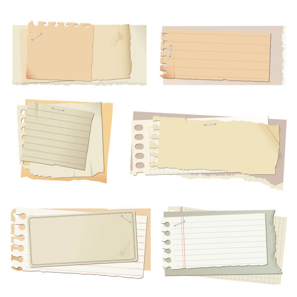 комплект материалов для бумаги в винтажном стиле - lined paper paper old notebook stock illustrations