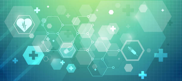 ilustrações, clipart, desenhos animados e ícones de design de fundo médico hexagonal moderno abstrato. fundo geométrico abstrato com hexágonos. favo de mel, ilustração vetorial de ciência e tecnologia - banner hexagon backgrounds technology