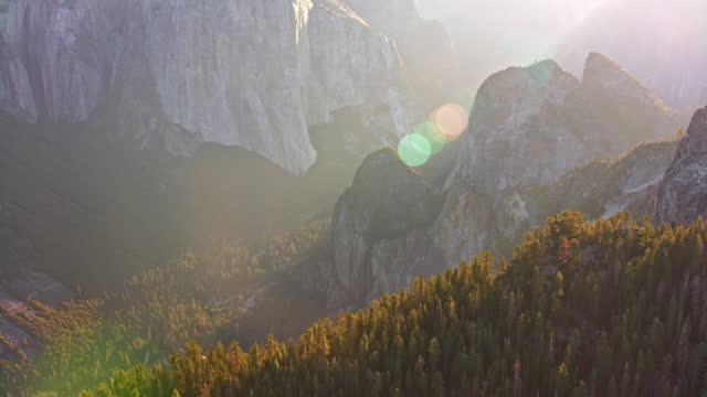 AERIAL Yosemite National Park, CA in the morning sun