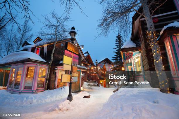 Breckenridge Colorado Usa Downtown Streets At Night In The Winter Stock Photo - Download Image Now