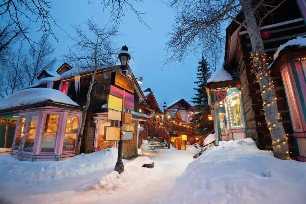 Photo of Breckenridge, Colorado, USA Downtown Streets at Night in the Winter