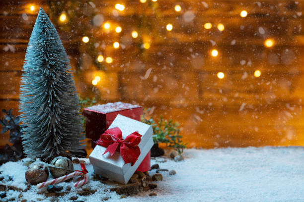 istock Stylish background and christmas decoration snowing 1347277489