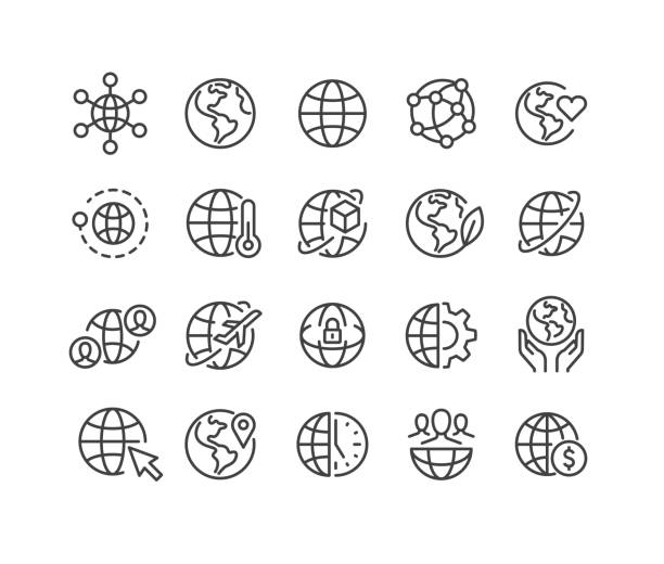 ilustraciones, imágenes clip art, dibujos animados e iconos de stock de iconos de globo - serie classic line - planeta