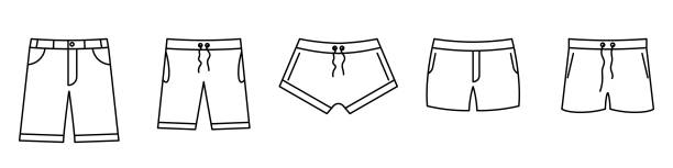 illustrations, cliparts, dessins animés et icônes de icône des maillots de bain. icônes vectorielles des maillots de bain. icônes de shorts linéaires noirs - bodysurfing