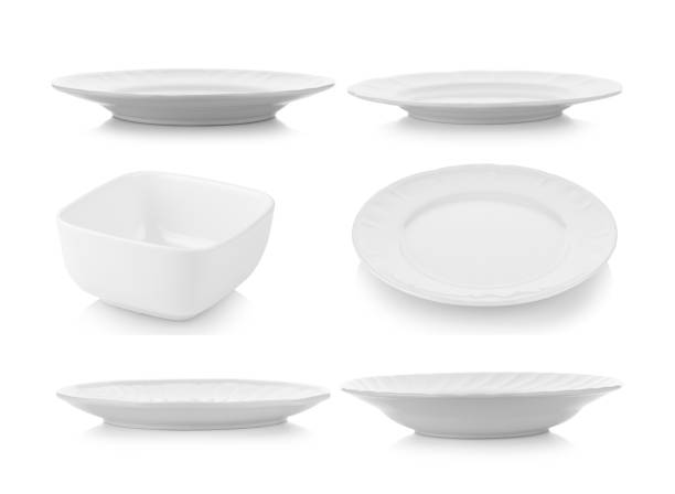 istock set of plate and bowl on white background 1347282402