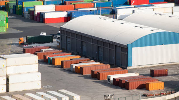 istock Barcelona freight port with containers. 1347282461