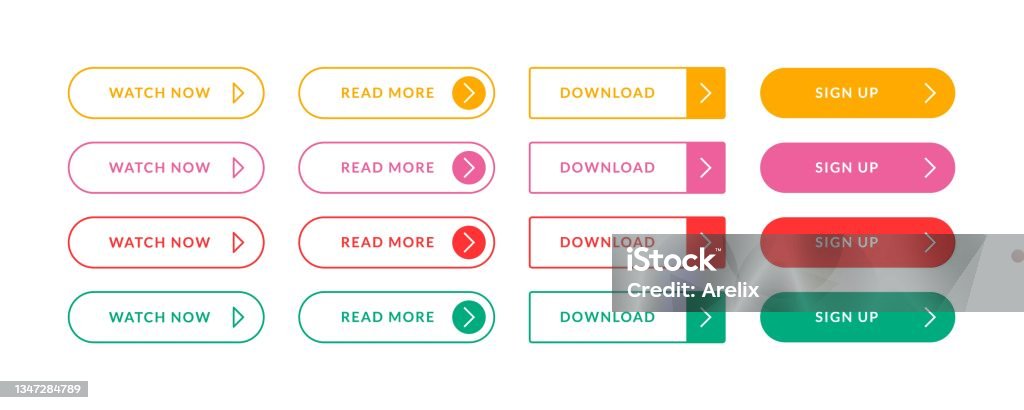 Linear Button Ui Web Colorful Ui Buttons Abstract Flat Line Button Set On White ...