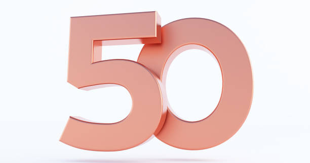 istock bronze number 50 isolated on white background, 3D rendered glossy metallic digit 1347285270