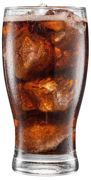 Photo of Cold glass of cola drink with ice cubes isolated on white background. File contains clipping path.