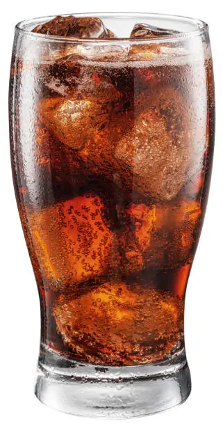 Photo of Cold glass of cola drink with ice cubes isolated on white background. File contains clipping path.