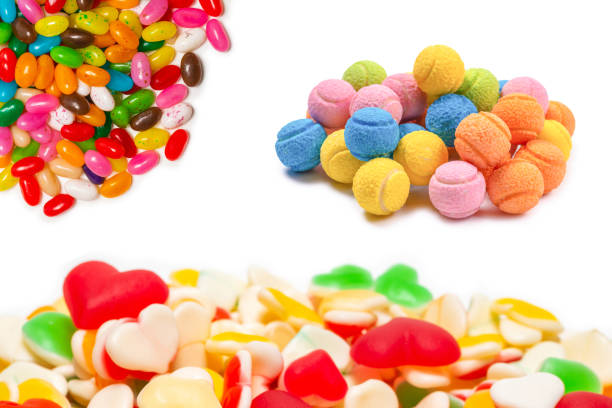 istock Colorful jelly beans isolated on white. Top view. 1347293144