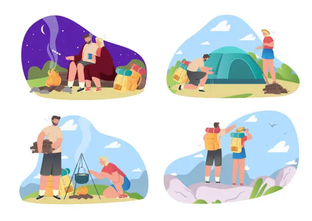 Vector illustration of Couple camping set