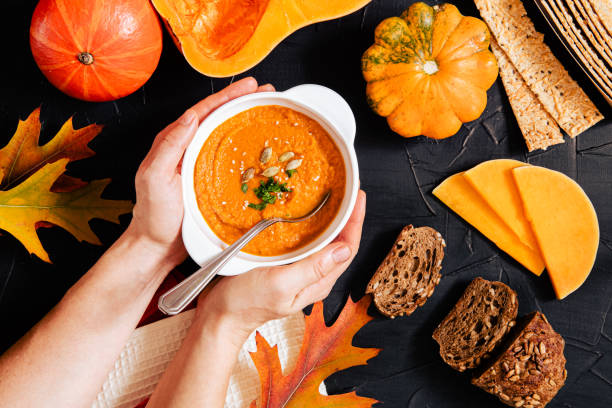 istock Pumpkin foods flat lay background. 1347294304