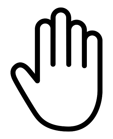 Vector illustration of a black graphic outline hand on a white background.