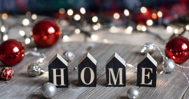 istock Christmas background with decorative word home and decor details. 1347299687