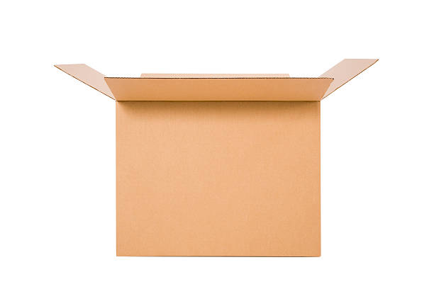 cardboard box open - clipping path - open stockfoto's en -beelden